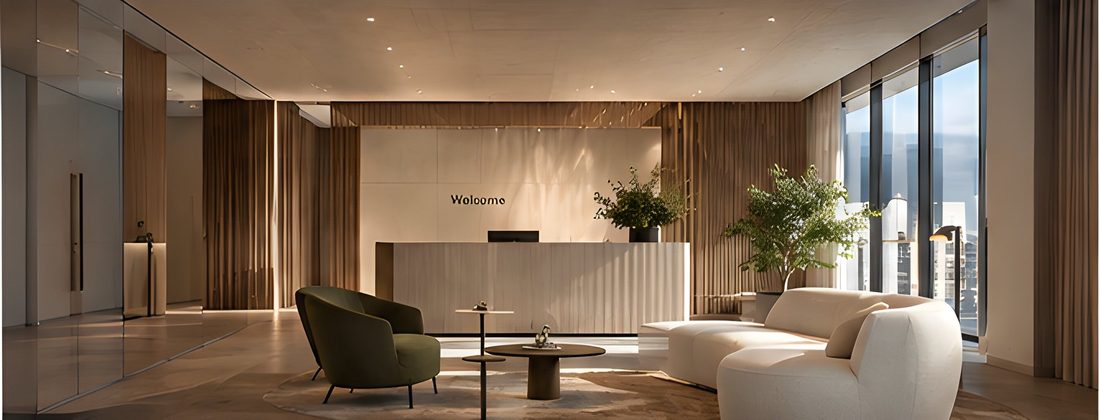 Office Reception Furniture Package shown in a finished commercial space